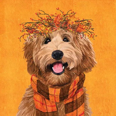 Produktbild von 20 Servietten Dudley - Hund mit Herbstkrone und Schal 33x33cm