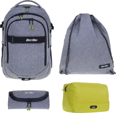 Produktbild von Schulrucksack Jungen 4 Teile Set Bestway Evolution Packer Rucksack Schultasche Laptopfach 40177-1701 Sportbeutel, Mäppchen und Kulturtasche Two Tone Grey Grau +rsmk