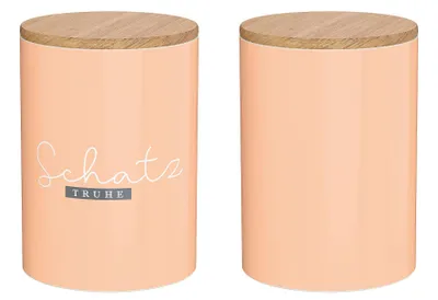 Produktbild von La Vida Vorratsdose Schatztruhe Porzellan mit Bambusdeckel apricot natur 11x16cm