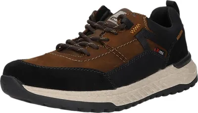 A single brown and black sneaker is shown from a side angle against a white background.