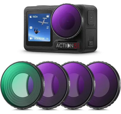 Immagine prodotto di Set di 4 filtri ND per DJI Osmo Action 5 PRO/Action 4 HD: polarizzatore circolare (CPL), ND8, ND16, ND32, realizzati in vetro