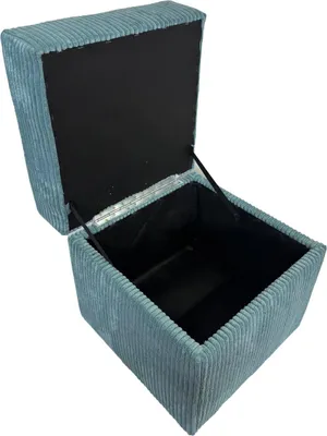 An open storage ottoman with a lid.