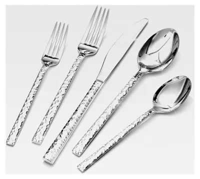 Produktbild von Besteckset für 6 Personen, 30-teilig, aus gehämmertem 18/10 Edelstahl, spülmaschinenfest, hochglanzpoliert, Silber