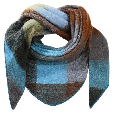 Produktbild von Dreieckstuch Damen Winter Tartan Lange Warme Stola Schwarz-Blau 195x135cm Polyester
