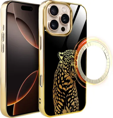 Produktbild von iPhone 16 Pro IBIZU Elite Glass Case mit MagSafe, Glasrückseite, Golden Midnight, Roaring Jaguar, Gold