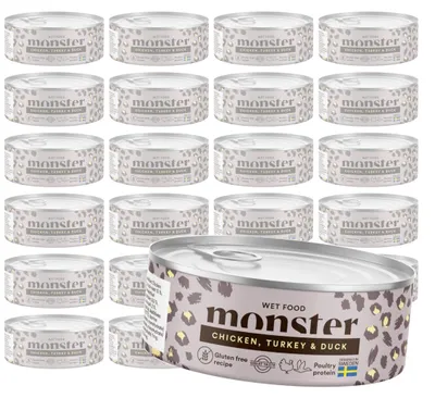 Zdjęcie produktu dla Monster Cat Adult 24x100g Pełnoporcjowa Mokra Karma Dla Dorosłych Kotów z Kurczakiem Indykiem i Kaczką