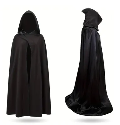 Produktbild von Halloween Vampir Kostüm Umhang mit Kaputze schwarz als Verkleidung für Kinder & Erwachsene - Fasching & Karneval - Einheitsgröße