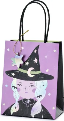 Geburtstagsgeschenktüte / Halloweentüte mit Hexenmotiv und Tragegriff
