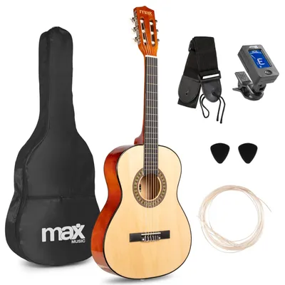 Zdjęcie produktu dla Gitara akustyczna dla dzieci 3/4 - Nylonowe struny - Naturalna - Zestaw startowy z pokrowcem i stroikiem
