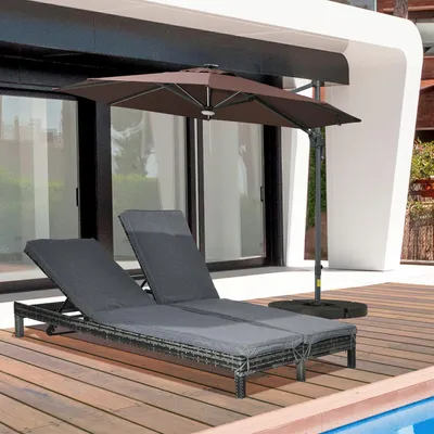 Produktbild von Doppel-Sonnenliege 2 Personen PE-Rattan, Gartenliege Polyrattan wetterfest, Grau | 196x120x28 cm | 5-stufige Rückenlehne | verzinkter Stahl