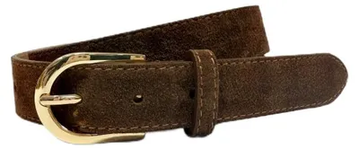 Produktbild von Damen Gürtel Echtleder Schmal 2,8 cm – Wildleder Ledergürtel mit Metallschnalle, Verstellbarer Taillengürtel für Jeans, Kleid und Hose (Braun Gold, 95)