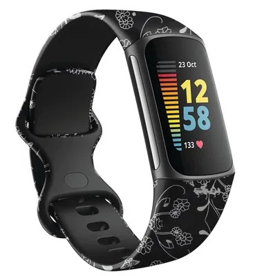 Produktbild von Strap-it® Black Floral Fitbit Charge 5 Armband - Große: M/L