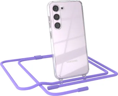 Produktbild von EAZY CASE Handykette für Samsung Galaxy S23, Clear Case aus Silikon, mit Umhängeband, abnehmbare Endstücke, Handyband in Violett