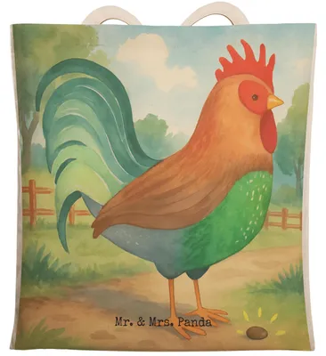 Produktbild von Mr. & Mrs. Panda Beuteltasche Hahn Korn Design - Weiß - Geschenk, Tote Bag, Einkaufstasche, Bauernhof, Natur, Henne, Tasche, Eier, Tragetasche, shopping