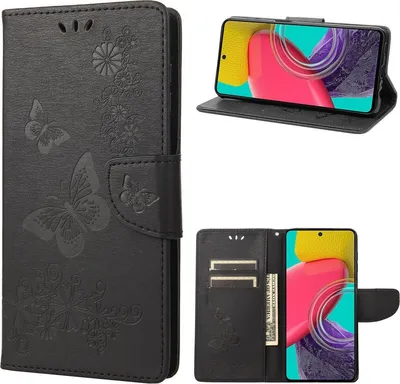 Produktbild von Mobigear Butterfly  Samsung Galaxy M53 Hülle Klapphülle Geldbörse - Schwarz