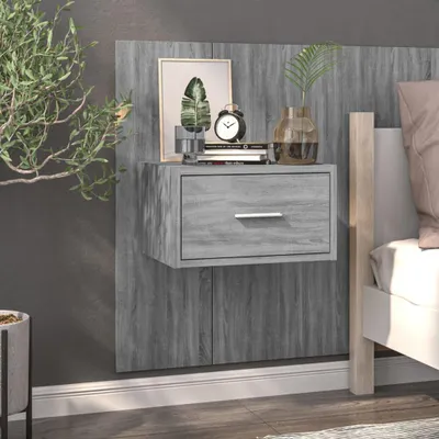 Zdjęcie produktu dla vidaXL Szafka nocna naścienna szara, materiał drewnopochodny Sonoma