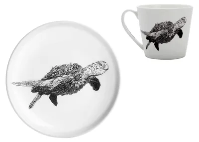 Produktbild von Maxwell & Williams Marini Ferlazzo Becher und Teller Schildkröte aus Bone China Porzellan