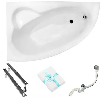 Produktbild von Aqua For You | Besco Badewanne - Eckbadewanne – 150x100 Cm - Antibakterielle Beschichtung - Mit Siphon Und Füßen - Acryl
