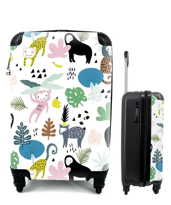Produktbild von MuchoWow® Koffer Handgepäck Trolley Rollkoffer Kleine Reisekoffer mit 4 Rollen - Affen - Blätter - Dschungel - Cabin Size < 55x40x23 cm & 55x40x20 cm - Fotokoffer - Kabinenkoffer - Boardgepäck - Reise-Box - Reisekoffer - Reisegepäck - Koffer mit Bild - Trolley für Kinder