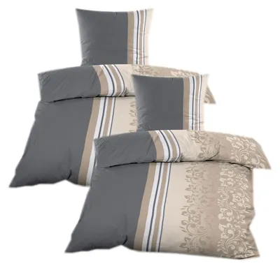 Produktbild von Biber Bettwäsche 135x200 cm 4tlg. mit Reißverschluss in Anthrazit Beige Ornamente