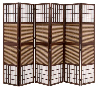 Image de Paravent en Bois 6 Parties Séparateur de Pièce Brun Espagnol Mur avec Bambou Pliable