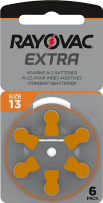 Zdjęcie produktu dla Rayovac Extra Advanced rozmiar 13 - blister z 6 bateriami do aparatów słuchowych PR48 Orange 24606 13AU-6XEMF