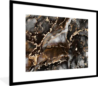 Produktbild von MuchoWow® Gerahmtes Poster Marmor - Gold - Glitzer - Luxus 80x60 cm - Poster mit Schwarzem Bilderrahmen Wandposter Rahmen Foto Bilder - Schlafzimmer-Dekorationen - Fotoposter