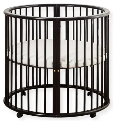 Produktbild von Buxibo Baby Box – Laufgitter – Runde Holz-Spielbox – Laufstall – Inklusive Matratze – Auf Rollen – 85x85x85 cm – Schwarz