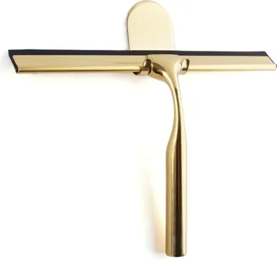 Produktbild von Duschabzieher aus Edelstahl in Gold fürs Badezimmer, großer Duschglasabzieher [9,8''], hochwertiges Silikon, Dusche mit Halterung ohne Bohren, für Dusche, Badezimmer