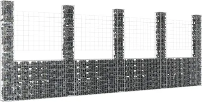 Obrázek produktu pro Maison Exclusive - Gabionový koš ve tvaru písmene U s 5 sloupky, železo, 500 x 20 x 200 cm