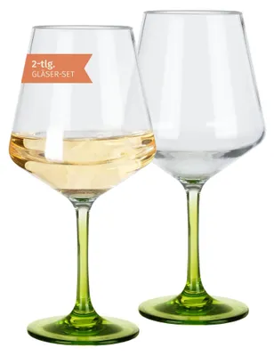 Weißweinglas-Set 2er, 450 ml, Polycarbonat, bruchfest, grüner Stiel