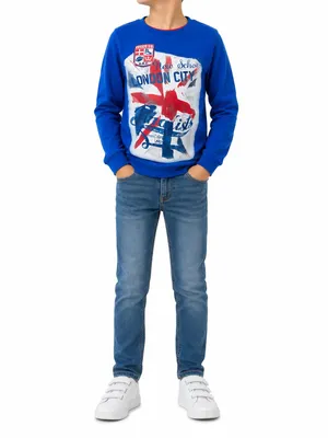Produktbild von 31408 Stummer Sweatshirt Jungen Blau Gr 140 mit London Motiv 95% Baumwolle 5% Elasthan