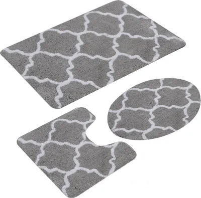 Produktbild von Badezimmerteppich-Set 3-teilige rutschfeste Badematten mit modischem geometrischem Muster (Grau)