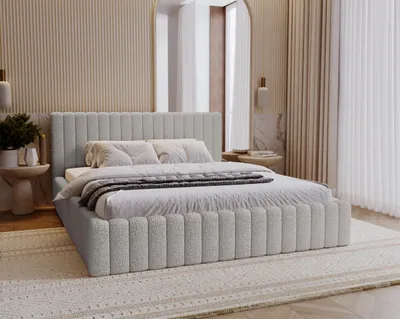 Produktbild von Polsterbett 200x200 cm Billo - Doppelbett mit Lattenrost, Bettkasten - Bett Bouclé, Hellgrau