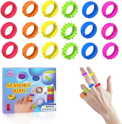 Produktbild von 18 Stück Fidget Ring Toys für Kinder Erwachsene, Sensorik Fidget Ring Set, Leise Zappelringe, Stressabbau Konzentration, Texturierte Akupressur-Ringe