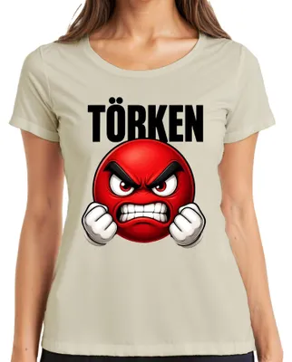 Produktbild von TÖRKEN wütender Emoji rot geballte Fäuste Comic Damen T-Shirt roter Smiley Comic grunge, Natur, L