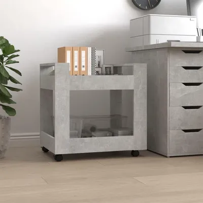 Produktbild von Bürowagen in Betongrau, 60x45x60 cm, aus Holzwerkstoff, mit 2 offenen Fächern und 4 Rollen, davon 2 mit Bremsen, stabile Rahmenkonstruktion, für Büro, Küche und Esszimmer