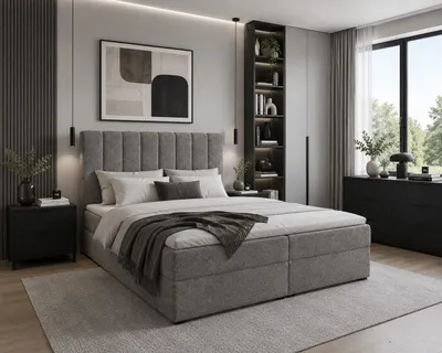 Produktbild von Boxbett 01 - 160 x 200 cm mit Bettkasten und Topper, Polsterbett mit PolyurethanSchaum, gepolstertes Kopfteil mit Ziernähten, Arena Stoff, Anthrazit