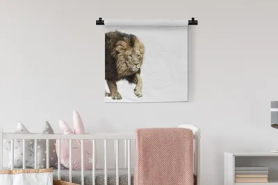 Produktbild von MuchoWow® Wandteppich Wandbehang Löwe - Weiß - Tiere 60x60 cm Tapisserie Dekoration Wandtuch - Dekorationen - Wand Decke
