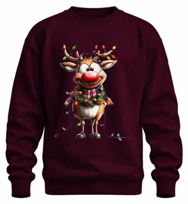 Produktbild von Rudolf Rentier Weihnachten Rotnase Ugly Christmas Sweater Sweatshirt Pullover, Burgundy, 3XL