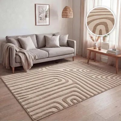 Immagine prodotto di Tappeto per soggiorno, motivi geometrici astratti moderni, effetto 3D, beige, dimensioni 80x250 cm