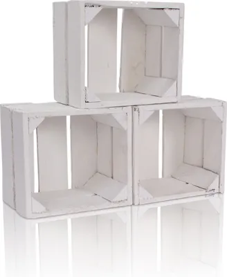 Produktbild von CHICCIE 3 Set Holzkiste Weiß Im Vintage Look 22x20x15 - Holzkisten Weinkisten Obstkisten Regale Kisten