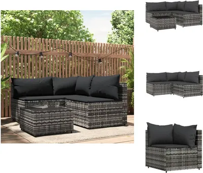 Produktbild von vidaXL 4-tlg. Garten-Lounge-Set mit Kissen Grau Poly Rattan - Gartensofas