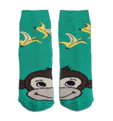 Produktbild von Kinder Plüsch Socken Thermo Voll Frottee aus Baumwolle Affe Grün Größe 31-34