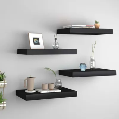 Immagine prodotto di Maison Exclusive - Set di 4 mensole sospese, colore nero, dimensioni 40x23,5x3,8 cm, realizzate in MDF