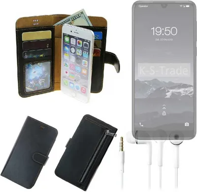 Produktbild von TOP SET Handy Hülle Schutz Hülle kompatibel mit Qilive Q3  schwarz aus Kunstleder + Kopfhörer Smartphone Tasche vollwertige Geldbörse  K-S-Trade®