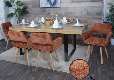 Produktbild von 6er-Set Esszimmerstuhl HWC-A50 II, Küchenstuhl Polsterstuhl, Holz Stoff/Textil Chenille (465g/m²) terrakotta