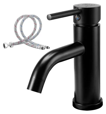 Image de Robinet de lavabo, mélangeur à levier unique, finition noire mate, pour salle de bain, toilettes invités