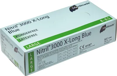 Produktbild von Meditrade Nitril® 3000 X-Long 100 Stk. Nitrilhandschuhe extralang, blau - L / Blau | Packung (100 Stück)