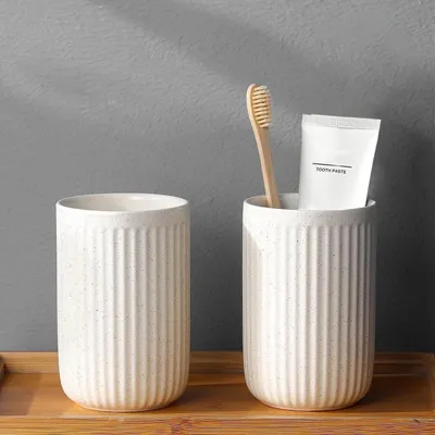 Produktbild von Zahnputzbecher Keramik Set Beige 2 Stück